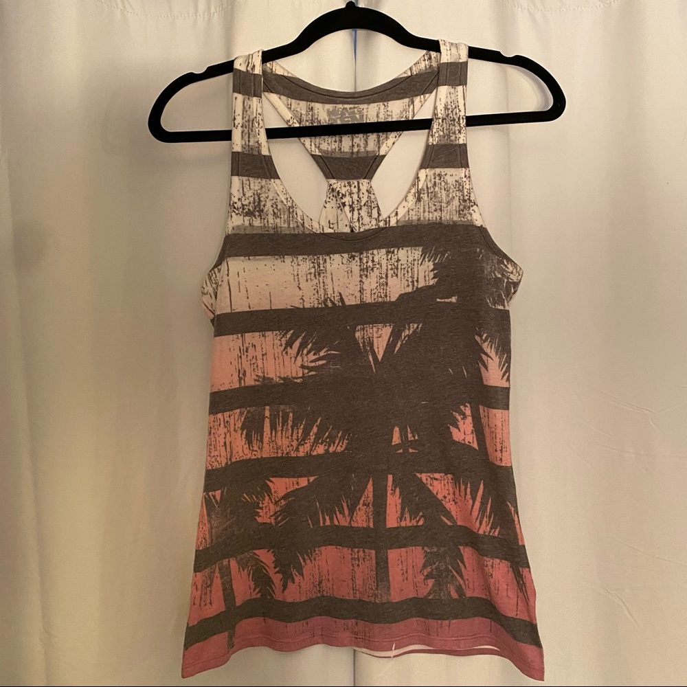 Pink, Gray, & White Tropic Cross-back Tank Top - M